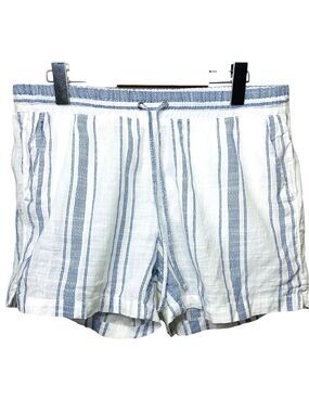 LOGG White Blue Stripes Shorts Sz 10 Elastic Waist Pockets Minimalist Costal